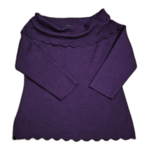 Cable & Gauge Sweater M Off Shoulder Wide Collar Scallop Edge Purple Knit - Picture 1 of 8